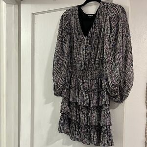 Express Purple and Black Tiered Ruffled Long Sleeve Cocktail Dress
